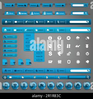 Collection Of Blue Modern Styled Website Design Elements Stock Vector