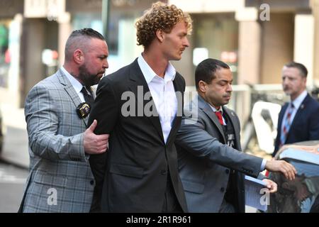 Daniel Penny surrenders to police at the 5th precinct to face manslaughter charge in chokehold death of Jordan Neely on NYC subway on May 12, 2023 in Stock Photo