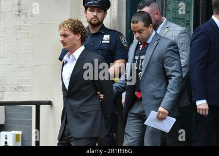 Daniel Penny surrenders to police at the 5th precinct to face manslaughter charge in chokehold death of Jordan Neely on NYC subway on May 12, 2023 in Stock Photo