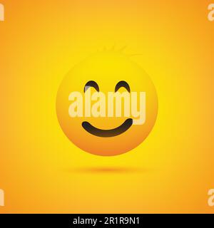 Smiling and Winking Emoji - Simple Shiny Happy Emoticon on Yellow Background Stock Vector
