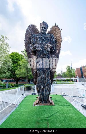 Knife Angel sculpture by Alfie Bradley on display in Crewe Cheshire UK Stock Photo