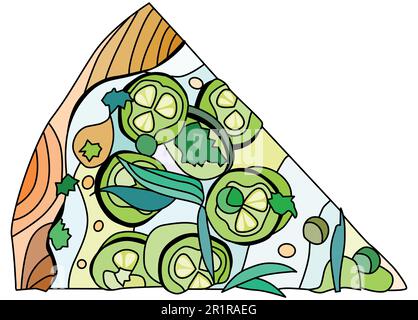 Pizza slice in decorative style on white background. Isolated vector illustration. Restaurant icon set. Vector illustration background. Cooking backgr Stock Vector