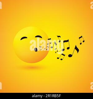 Singing or Whistling Emoticon, Face With Smiling Eyes on Yellow Background - Vector Design Stock Vector