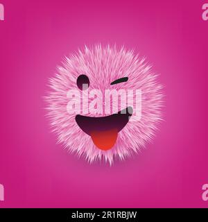 Smiling and Winking Emoji with Stuck Out Tongue - Furry Happy Emoticon on Purple Background - Vector Design Stock Vector