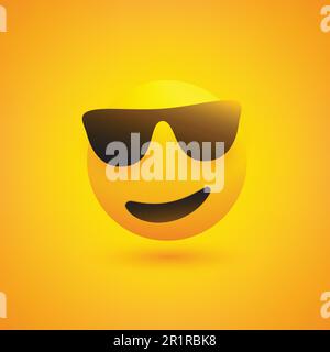 Smiling Emoji with Sunglasses on Yellow Background - Vector Design Stock Vector