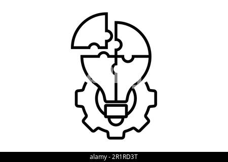 Effective solution icon. Creative ideas light bulb, puzzle piece and gear concept. Line icon style. Simple vector design editable Stock Vector