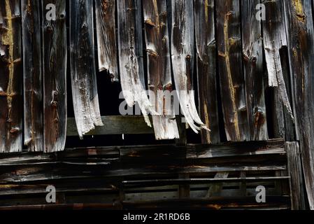 Weathered old barn with warped boards Stock Photo