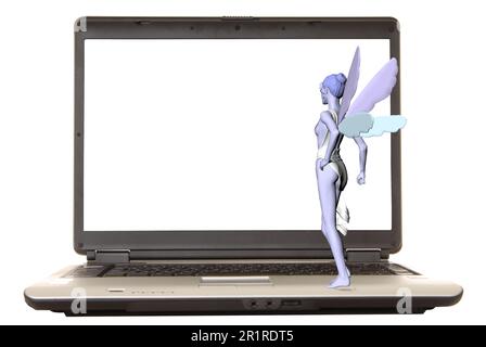 Isolated Laptop computer with fairy looking on Stock Photo