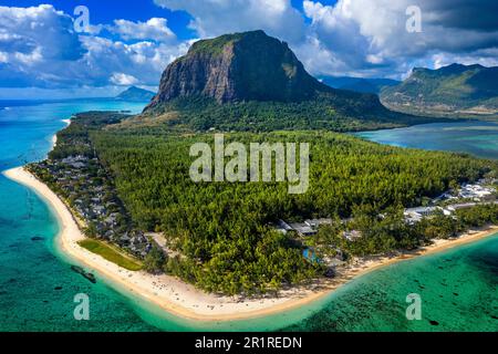 Aerial view of Le Morne Brabant, a UNESCO World Heritage Site in Mauritius, an island in the Indian Ocean off the coast of Africa Stock Photo