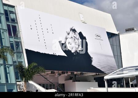 France, french riviera ,Cannes, the official poster for the 76th international film festival, this year the french actress chosen is Catherine Deneuve. Stock Photo