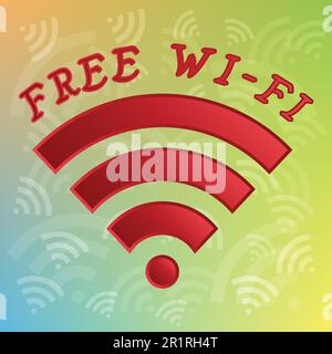 Red free wifi symbol. Wifi sign on a colorful background. Stock Vector