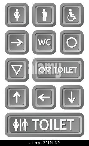 The grey signs set to the toilet. Various symbols with silhouettes of the toilet. Stock Vector