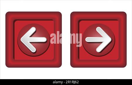 Right left buttons in vector illustration. Two red navigation buttons with arrows. Stock Vector