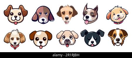 Set of heads of different breeds dogs and canine accessories. Collar ...