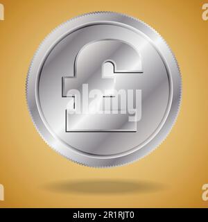Modern concept with a british coin. Silver british pound with shadow on golden background. Stock Vector