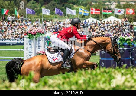 Team Canada rider Jacqueline Steffens-Daly competes at the 2023 FEI Nations Cup in San Juan Capistrano, USA on May 14, 2023. Stock Photo