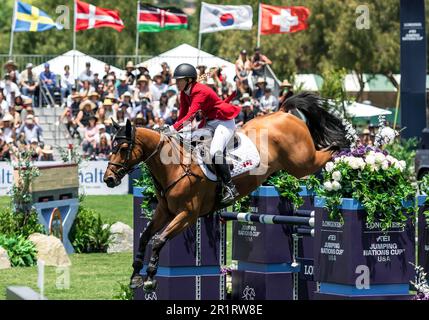 Team Canada rider Jacqueline Steffens-Daly competes at the 2023 FEI Nations Cup in San Juan Capistrano, USA on May 14, 2023. Stock Photo