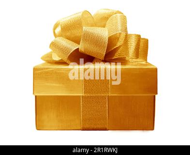 Luxurious Square Golden Gift Box Isolated on White Background Stock Photo