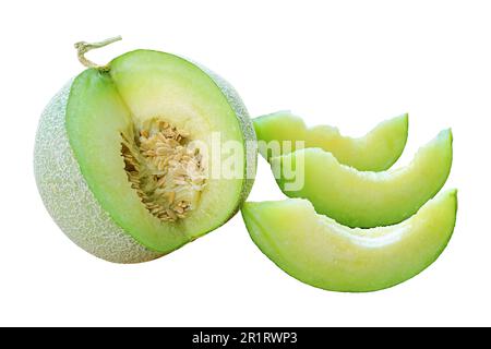 Fresh Ripe Sweet and Aromatic Muskmelon Isolated on White Background Stock Photo