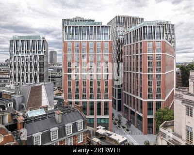 Elevated view of building complex. The Broadway, London, United Kingdom. Architect: Squire + Partners, 2022. Stock Photo