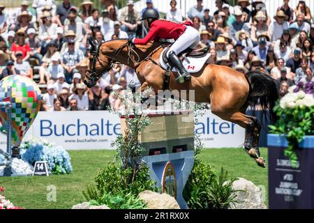 Team Canada rider Jacqueline Steffens-Daly competes at the 2023 FEI Nations Cup in San Juan Capistrano, USA on May 14, 2023. Stock Photo