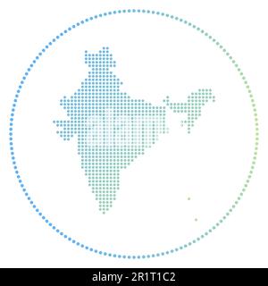 India digital badge. Dotted style map of India in circle. Tech icon of the country with graduated dots. Creative vector illustration. Stock Vector