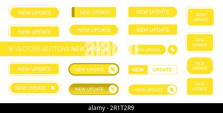 The new update is a set of simple modern buttons. Push button for an application, advertisement, store or website. Various icons for your product Stock Vector