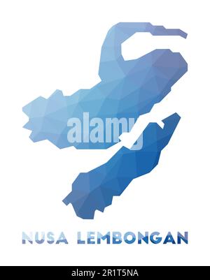 Low poly map of Nusa Lembongan. Geometric illustration of the island. Nusa Lembongan polygonal map. Technology, internet, network concept. Stock Vector