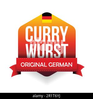 Original German Curry wurst label red sticker Stock Vector