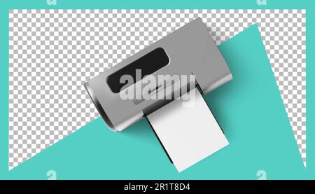 Top up view old printer isolated on transparent background. Stock Photo