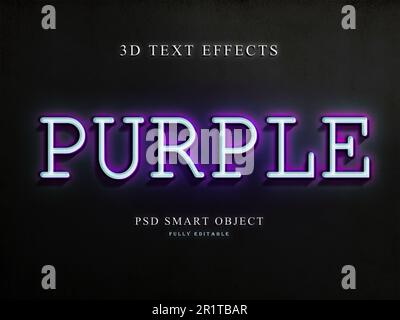 Purple neon 3D text effect design template. Stock Photo