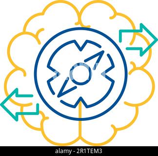 Brain and Gear Logo Cogwheel Icon, Finding Solution Concept Thin Line Design. Vector Illustration of Business Solutions, High Technology, Development, Stock Vector