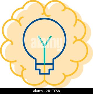 Light Bulb in Human Brain Icon Thin Line. Creative Brainstorming Activity Sign Vector Illustration. New Idea Generating, Thinking, Planning and Innova Stock Vector