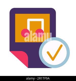 Music file, playlist checking glyph vector icon. Flat pictogram isolated on white background Stock Vector