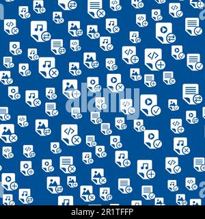 Seamless Pattern with Document Files Folders Icons. Different Business Media Files on Blue Background Isolated Flat Web Signs Vector Illustration Stock Vector