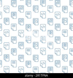 Media Files Outline Icons On White Background. Modern Web Seamless Pattern Design. Different Web Signs Pattern. Audio, Video and Document Files Symbol Stock Vector