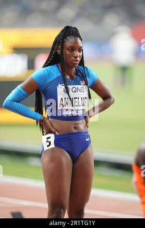 Anglerne Annelus running the 200m at the 2019 World Athletics Championships in Doha. Stock Photo