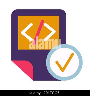 Coding script file symbol glyph vector illustration. HTML tag, system document and tick icon Stock Vector