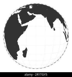 Vector world map. Satellite (tilted perspective) projection. Plain world geographical map with latitude and longitude lines. Centered to 60deg W longi Stock Vector