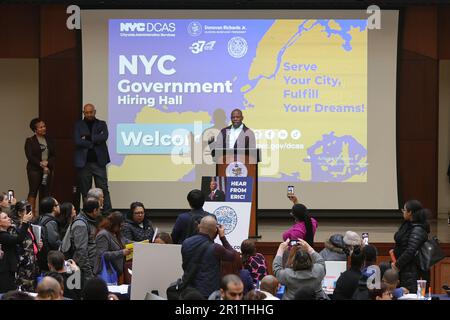 Ny, USA. 25th Mar, 2023. Queens Borough Hall, New York, USA, March 25, 2023 - New York City Mayor Eric Adams deliver remarks at a New York City Government Hiring Hall today Queens, New York. Photo: Luiz Rampelotto/EuropaNewswire (Credit Image: © Luiz Rampelotto/ZUMA Press Wire) EDITORIAL USAGE ONLY! Not for Commercial USAGE! Stock Photo