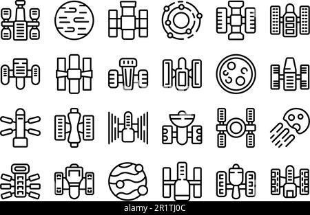 Hubble telescope icons set outline vector. Space globe. Travel clouds Stock Vector
