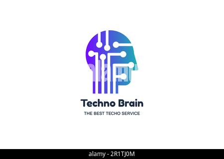 Man Head and Chip Techno Brain Multimedia Logo. Modern Creative Idea Symbol. Innovation Technology Electronic Device Service. Stylized Design Template Stock Vector