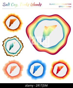 Salt Cay, Turks Islands logo collection. Colorful badge of the island. Layers around Salt Cay, Turks Islands border shape. Vector illustration. Stock Vector