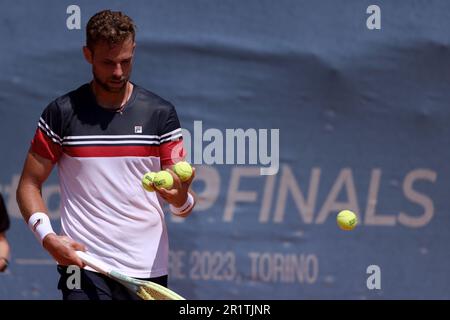 Turin, Italy. 15th May, 2023. Circolo della Stampa - Sporting, Turin, Italy, May 15, 2023, Stefano Napolitano (Italy) during the match vs Gianluca Mager (Italy) during 2023 Piemonte Open Intesa San Paolo - Tennis Internationals Credit: Live Media Publishing Group/Alamy Live News Stock Photo