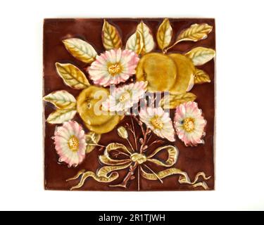 Victorian Apple and flower bouquet pottery tile Stock Photo