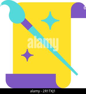 Piece of Whatman and Paint Brush with Stars Icon. Colorful Creative Design Blank Paper and Tassel Element Detail for Hand Drawing. Artist and Workshop Stock Vector