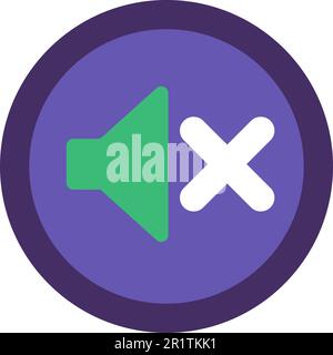 Mute Speaker Icon Sign, No Sound Music or Audio Button. Flat Design of Round Media Player Button with Megaphone Symbol for Apps and Websites Stock Vector