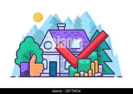 Property market transaction, real estate purchase concept. Money investment or mortgage banner with house building. Successful financial deal and agre Stock Vector