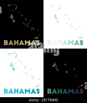 Bahamas map. Collection of map of Bahamas in dotted style. Borders of the country filled with rectangles for your design. Vector illustration. Stock Vector