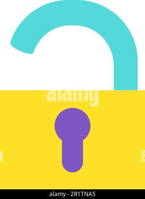 Design Colorful Vintage Unlocked Padlock Icon. Security Key Lock with Keyhole Object. Opened Gate and Door Protection Equipment Element Sign Stylish C Stock Vector
